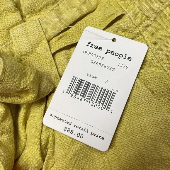 Free People Everywhere You Go Paperbag Shorts Size 2 Starfruit OB890128 - Picture 5 of 6